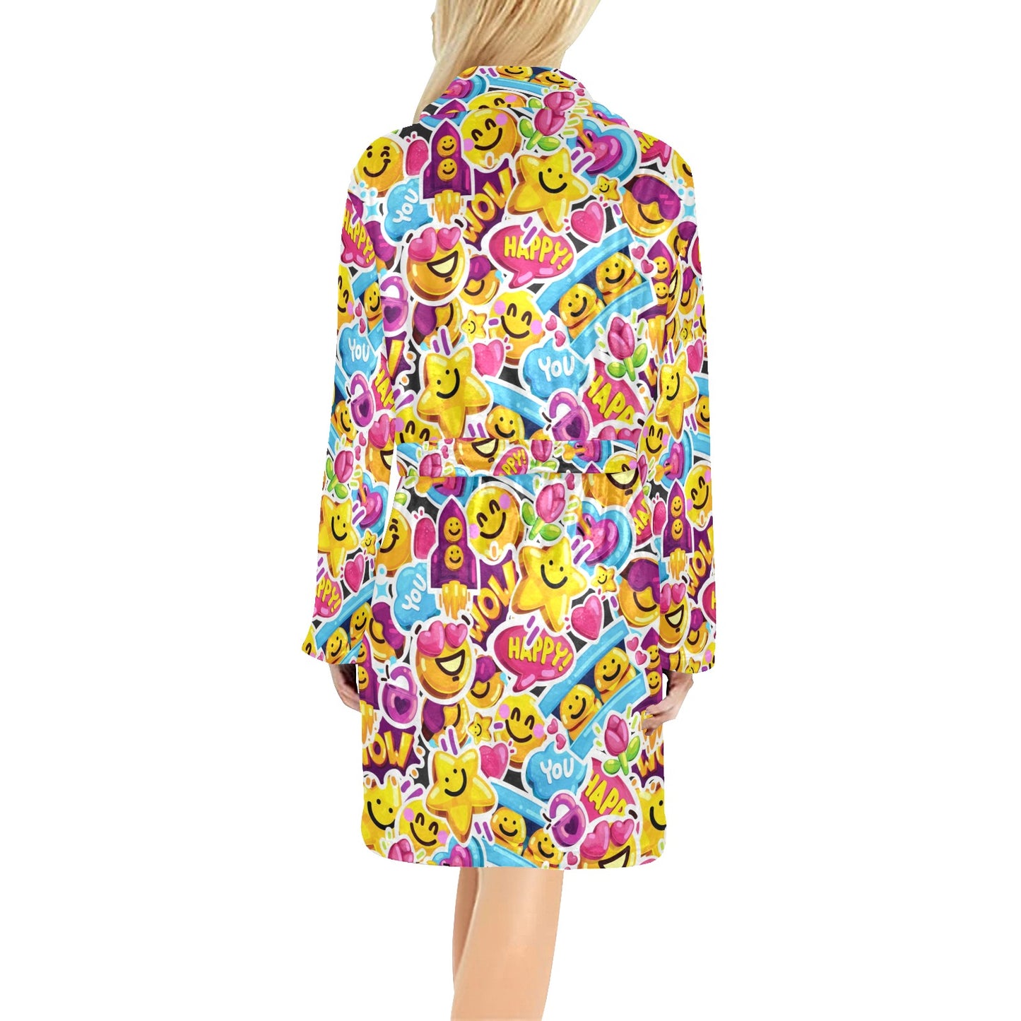 Emoji Sticker Print Pattern Women's Fleece Robe