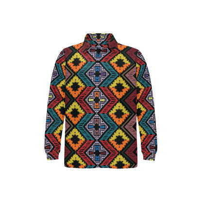 African Pattern Print Design 08 Long Sleeve Polo Shirt For Men's