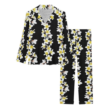 White Plumeria Pattern Print Design PM08 Women's Long Pajama Set