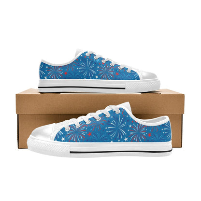Firework Celebration Print Design LKS304 Women's White Low Top Shoes