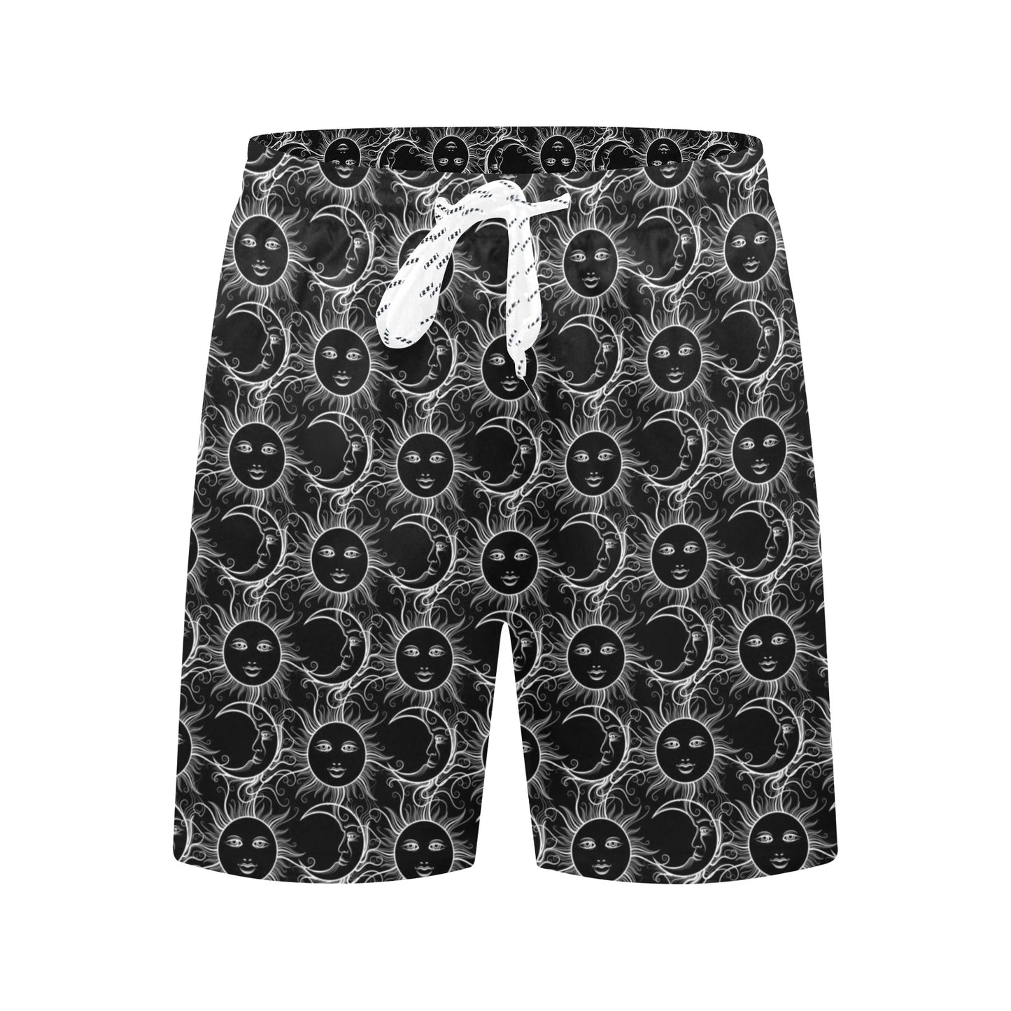 Sun Moon White Design Themed Print Men's Swim Trunks Beach Shorts