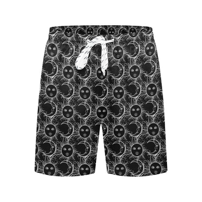 Sun Moon White Design Themed Print Men's Swim Trunks Beach Shorts