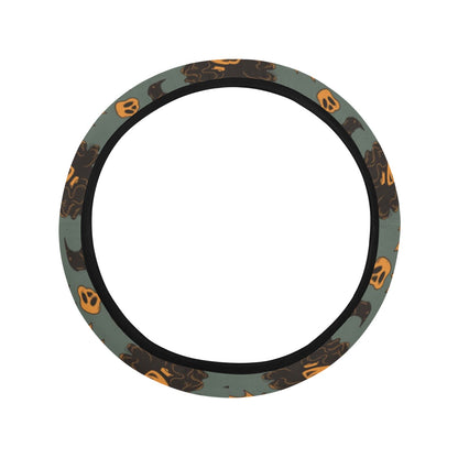 Witch Bat Halloween Print Design LKS305 Steering Wheel Cover with Elastic Edge