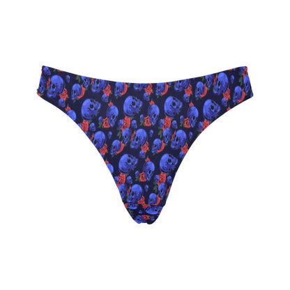 Skull Roses Neon Design Themed Print Women's Thongs