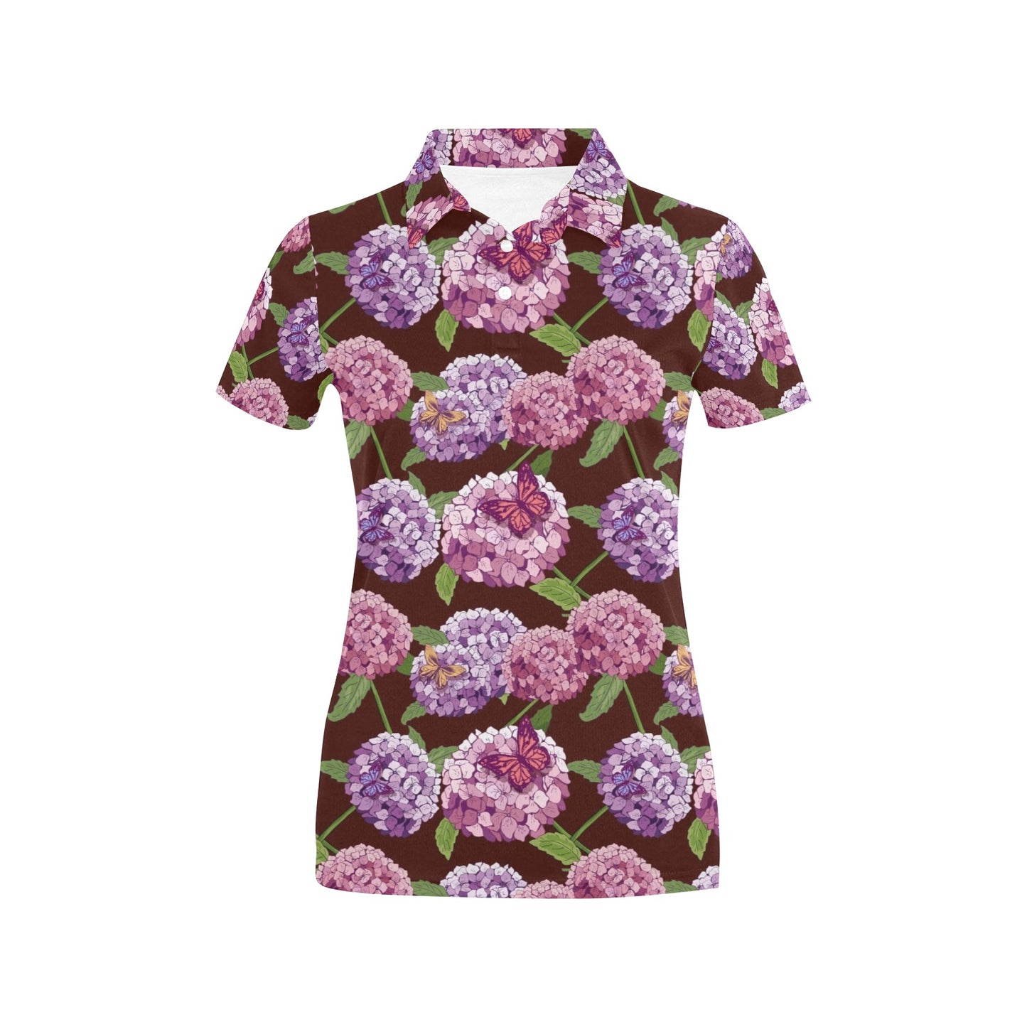 Hydrangea Pattern Print Design HD08 Women's Polo Shirt