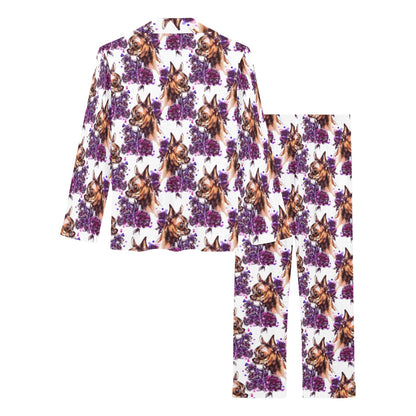Chihuahua Purple Floral Women's Long Pajama Set