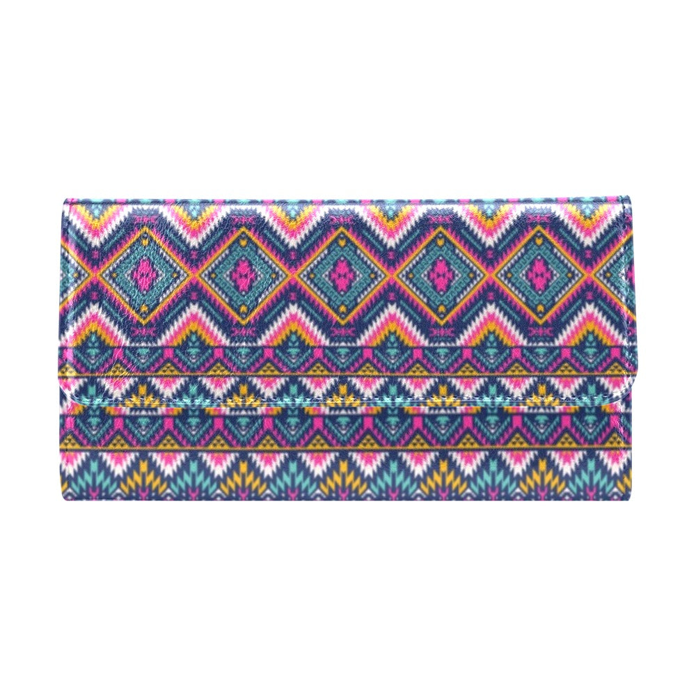 Indian Navajo Pink Themed Design Print Women's Trifold Wallet