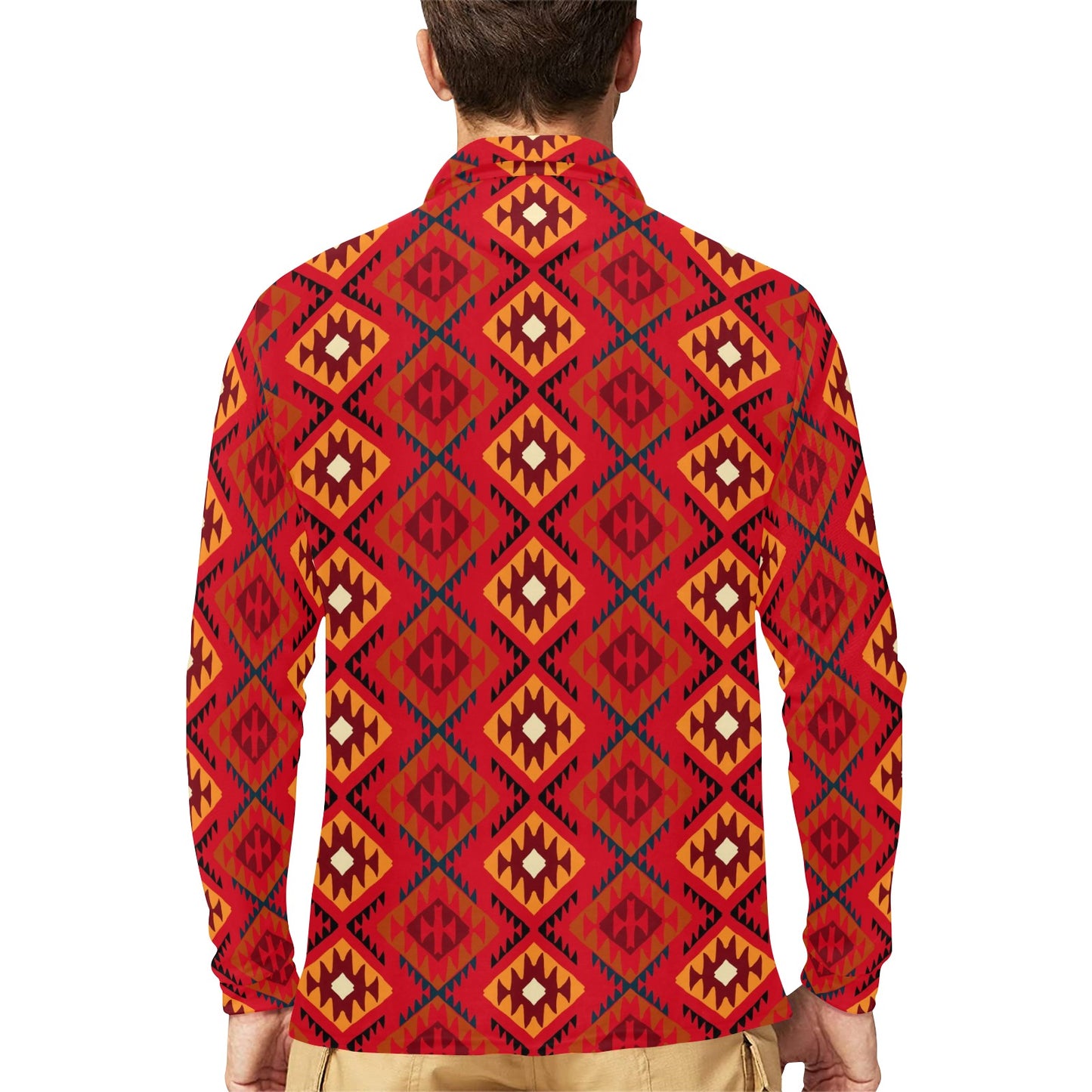 Aztec Pattern Print Design 06 Long Sleeve Polo Shirt For Men's