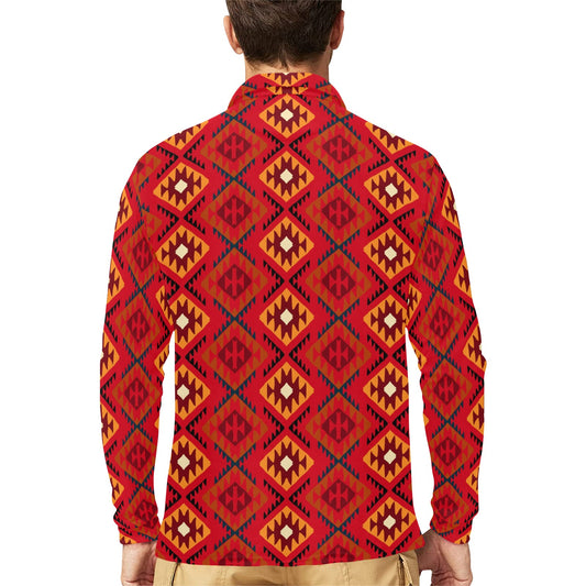 Aztec Pattern Print Design 06 Long Sleeve Polo Shirt For Men's