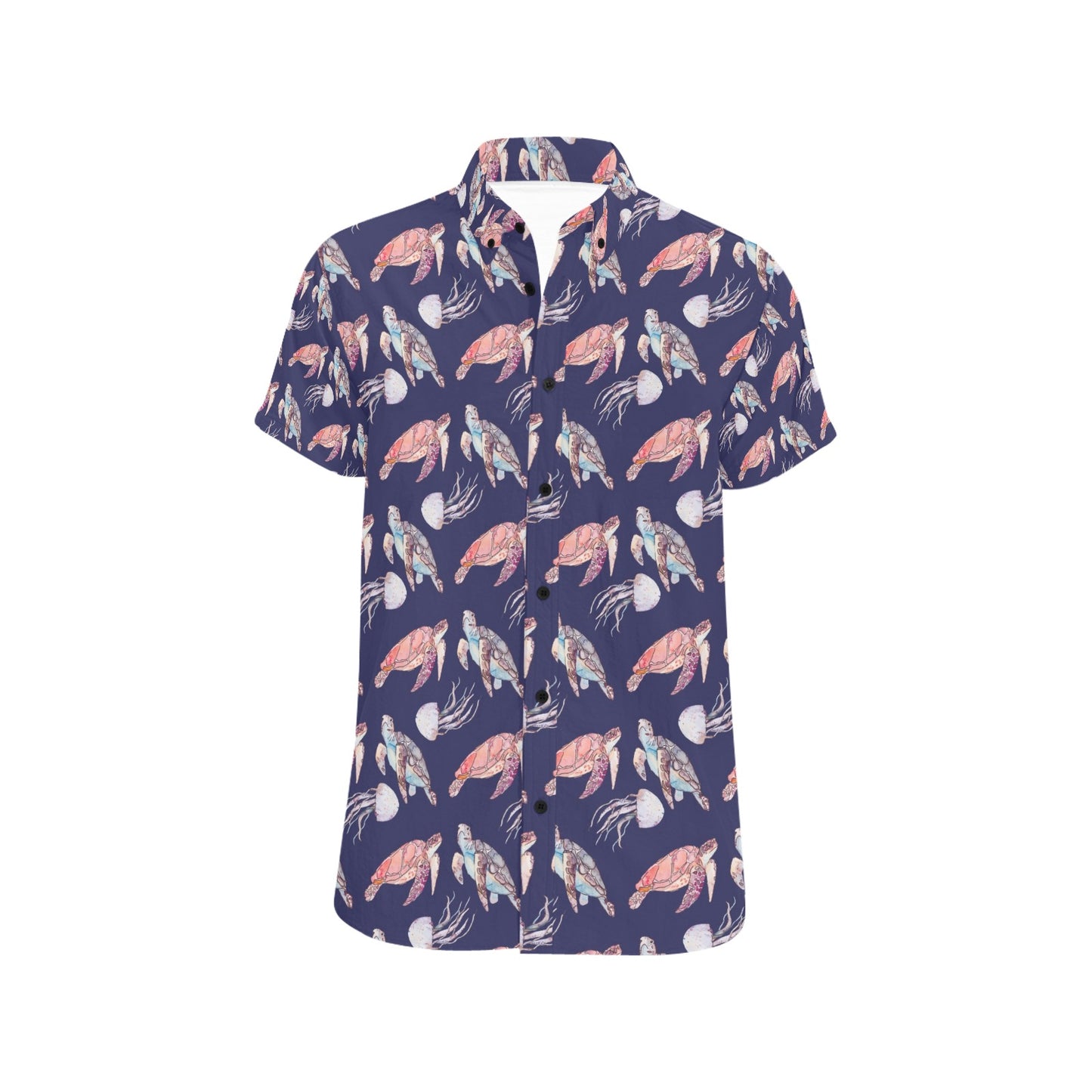 Sea Turtle With Jelly Fish Print Design LKS301 Men Short Sleeve Button Up Shirt