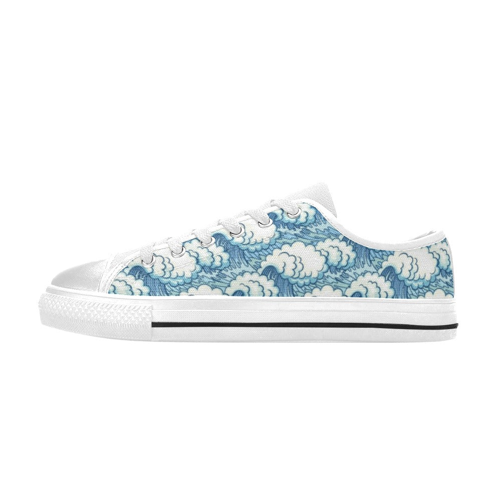 Wave Japan Style Print Design LKS304 Women's White Low Top Shoes