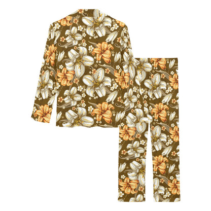 Lily Pattern Print Design 01 Women's Long Pajama Set