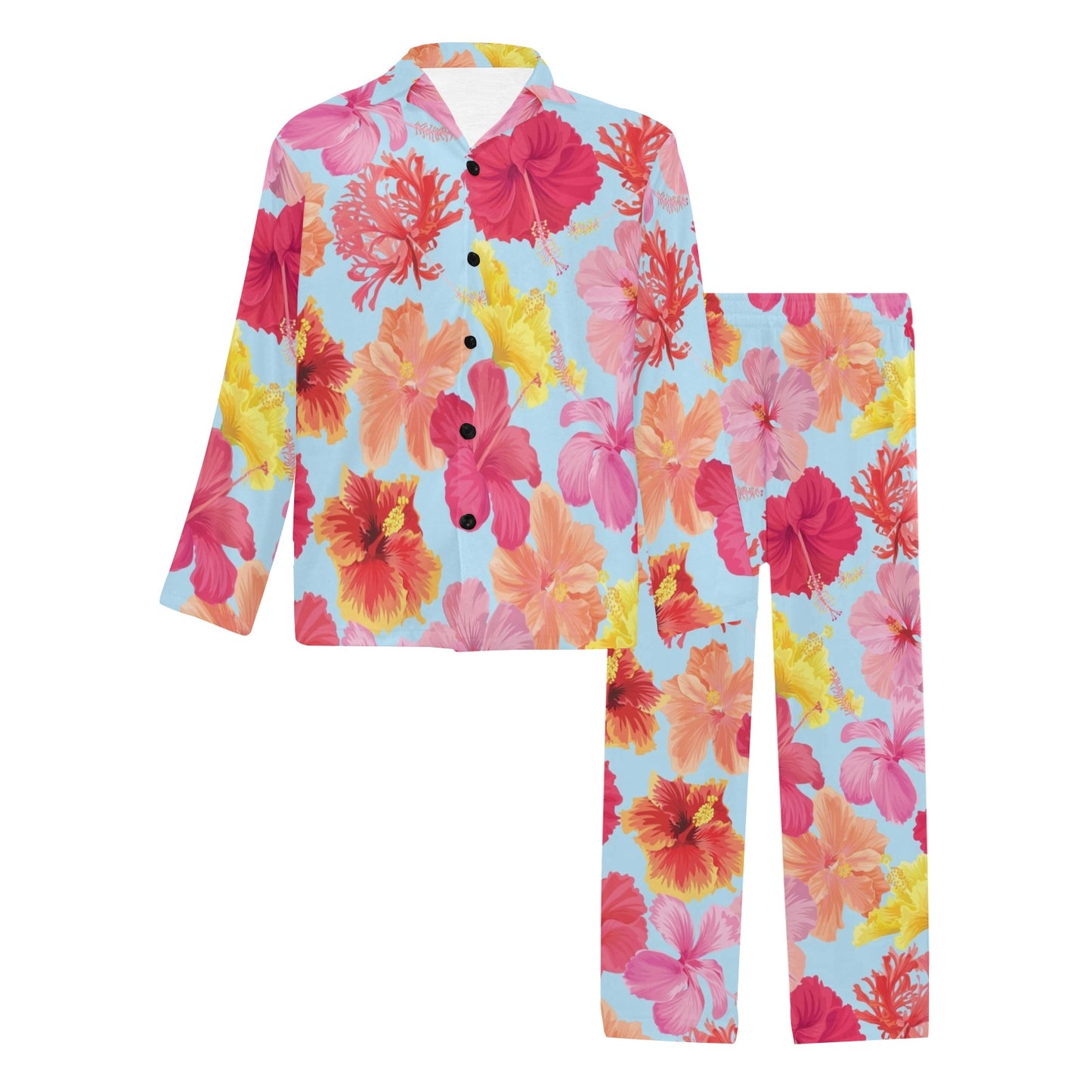 Hibiscus Pattern Print Design HB020 Men's Long Pajama Set