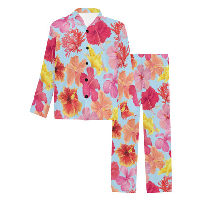 Hibiscus Pattern Print Design HB020 Men's Long Pajama Set
