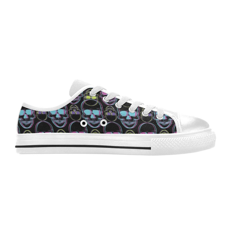 Skull 3D Colorful Print Design LKS309 Women's White Low Top Shoes