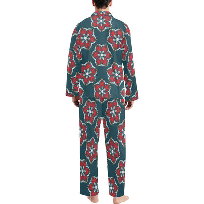 Poinsettia Pattern Print Design A03 Men's Long Pajama Set