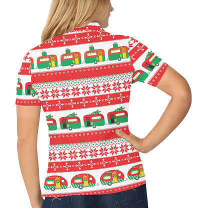 Camper Camping Ugly Christmas Design Print Women's Polo Shirt