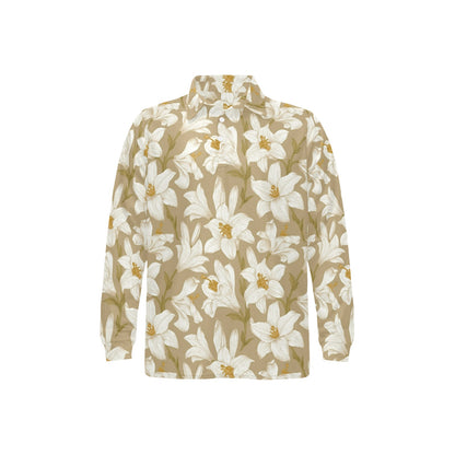 Lily Pattern Print Design LY07 Long Sleeve Polo Shirt For Men's