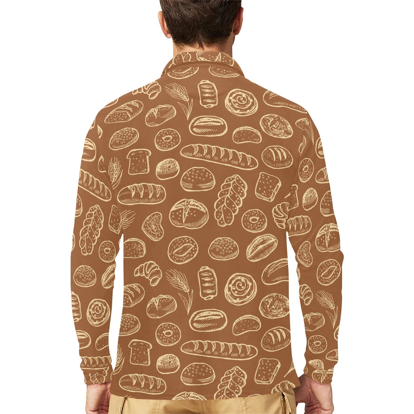 Bread Pattern Print Design 03 Long Sleeve Polo Shirt For Men's