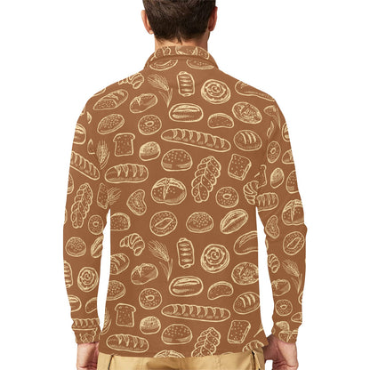 Bread Pattern Print Design 03 Long Sleeve Polo Shirt For Men's
