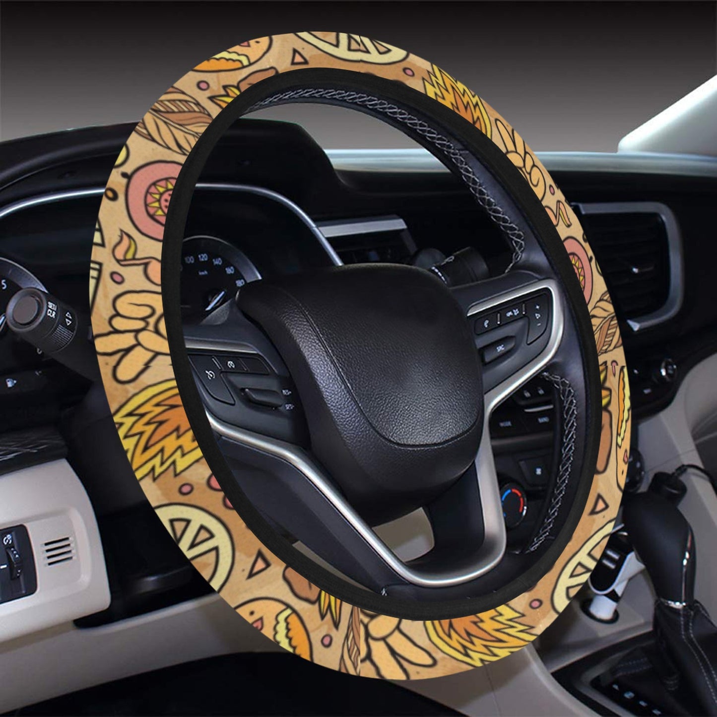 Hippie Print Design LKS305 Steering Wheel Cover with Elastic Edge