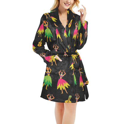 Hula Dancers Hawaiian Girl Pattern Print Design 03 Women's Fleece Robe