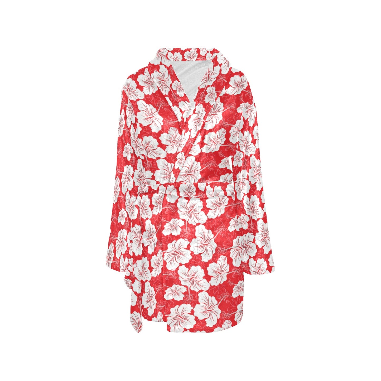 Flower Hawaiian Hibiscus Red Background Print Women's Fleece Robe