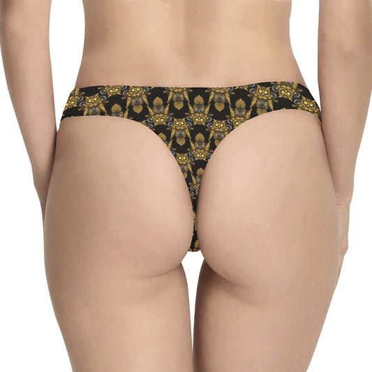 Steampunk Gold Owl Design Themed Print Women's Thongs
