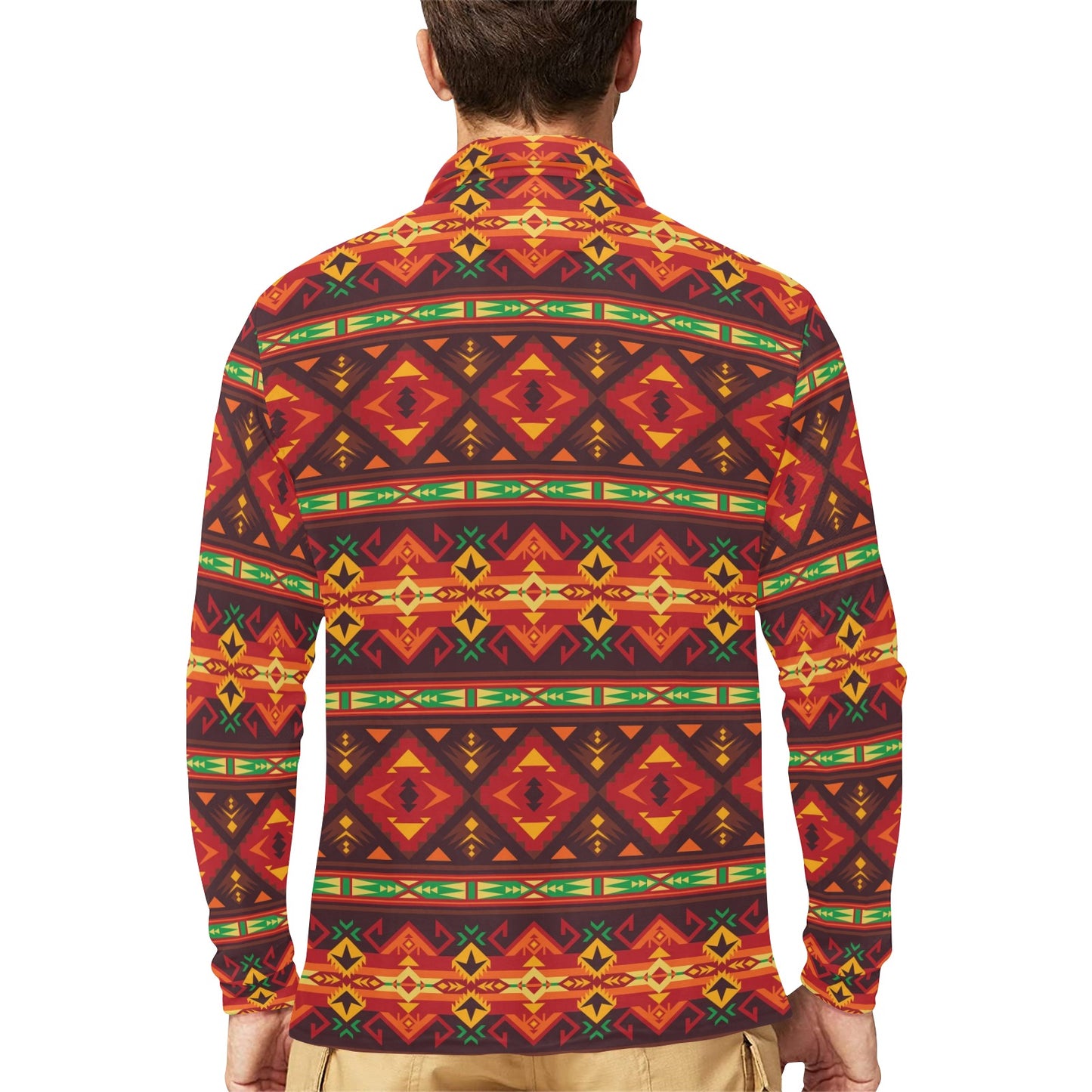Southwest Pattern Print Design LKS309 Long Sleeve Polo Shirt For Men's