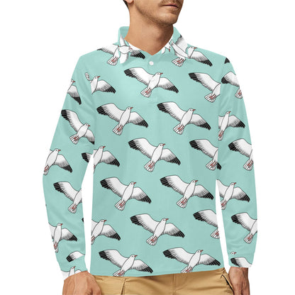 Pigeon Pattern Print Design 02 Long Sleeve Polo Shirt For Men's