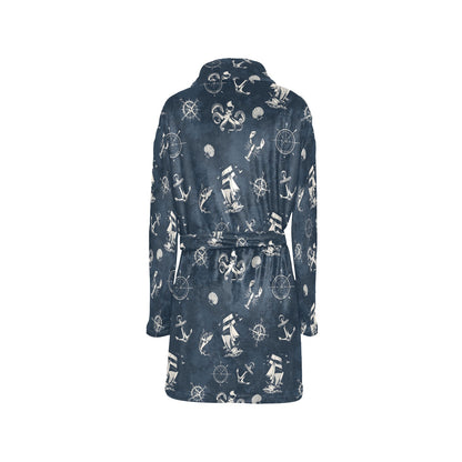 Nautical Sea Themed Print Women's Fleece Robe