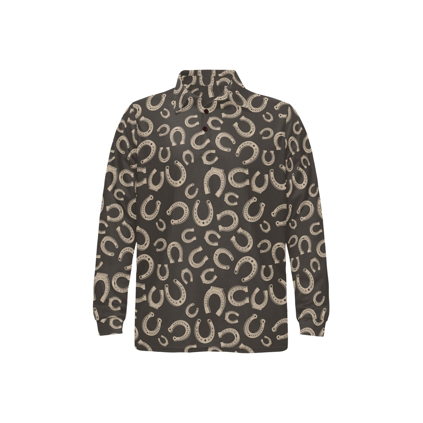 Horseshoe Print Design LKS303 Long Sleeve Polo Shirt For Men's
