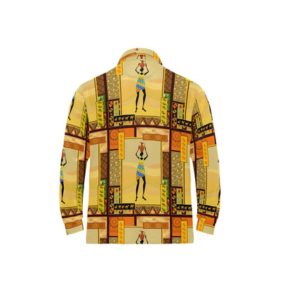 African Girl Design Long Sleeve Polo Shirt For Men's