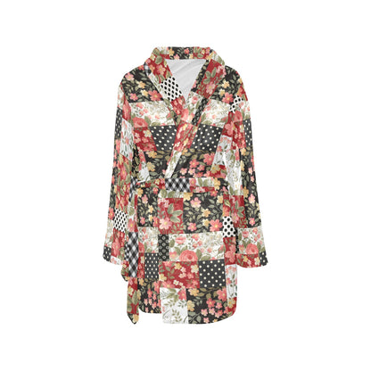 Patchwork Flower Pattern Print Design 03 Women's Fleece Robe