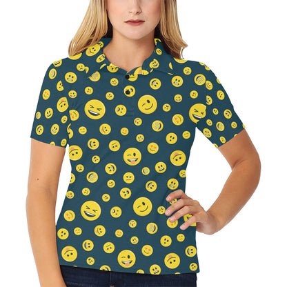 Smiley Face Emoji Print Design LKS301 Women's Polo Shirt