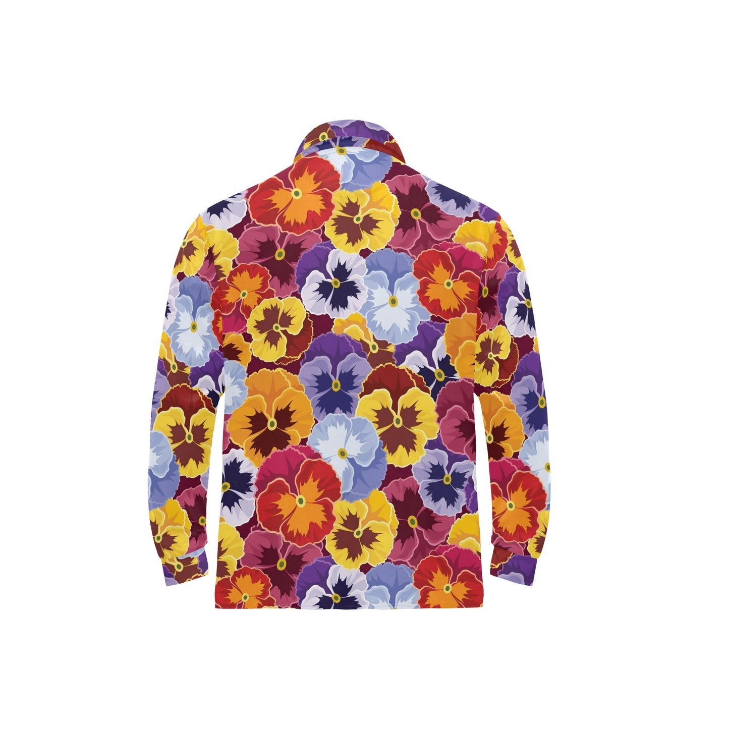 Pansy Pattern Print Design PS01 Long Sleeve Polo Shirt For Men's