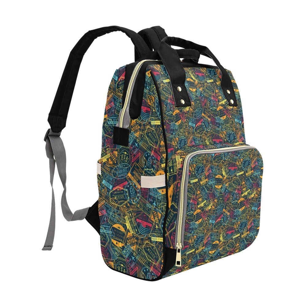 Travel Stamp Colorful Print Design LKS304 Diaper Bag Backpack