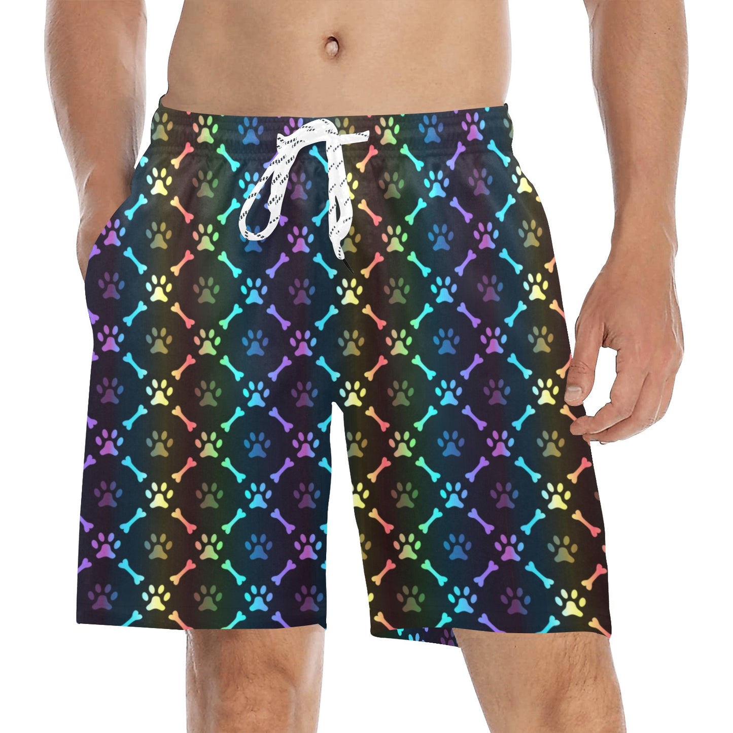 Paw Rainbow Print Men's Swim Trunks Beach Shorts