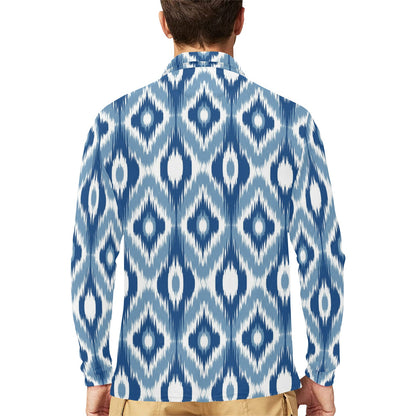 Ikat Pattern Print Design 03 Long Sleeve Polo Shirt For Men's