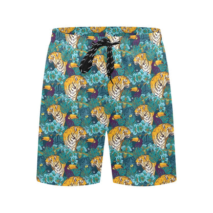 Tiger Tropical Print Design LKS301 Men's Swim Trunks Beach Shorts