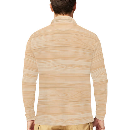 Wood Texture Print Design LKS302 Long Sleeve Polo Shirt For Men's