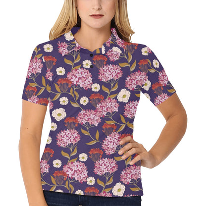Hydrangea Pattern Print Design HD010 Women's Polo Shirt