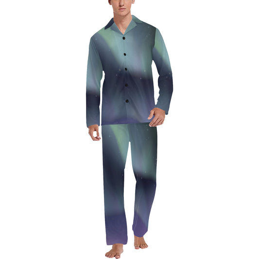Aurora Borealis Pattern Print Design 01 Men's Long Pajama Set