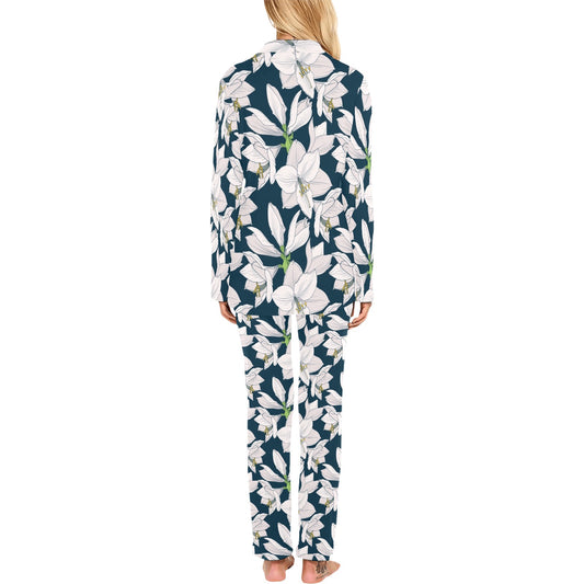 Amaryllis Pattern Print Design AL02 Women's Long Pajama Set