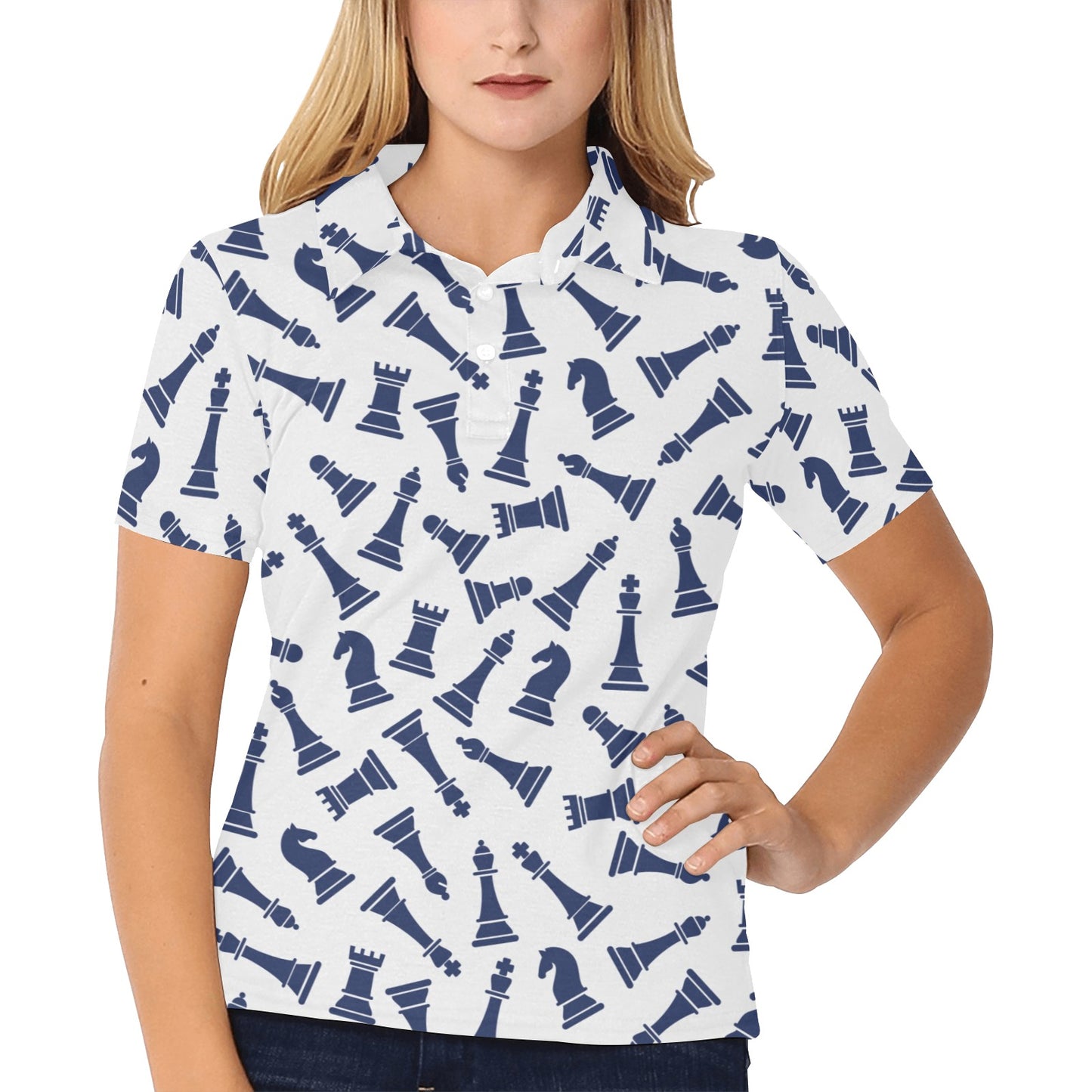 Chess Pattern Print Design 03 Women's Polo Shirt