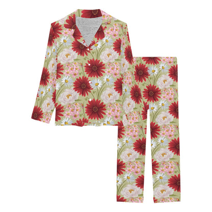 Gerberas Pattern Print Design GB07 Women's Long Pajama Set