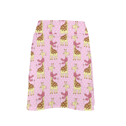 Giraffe Cute Pink Polka Dot Print 17" Golf & Pickleball Skort with Pockets
