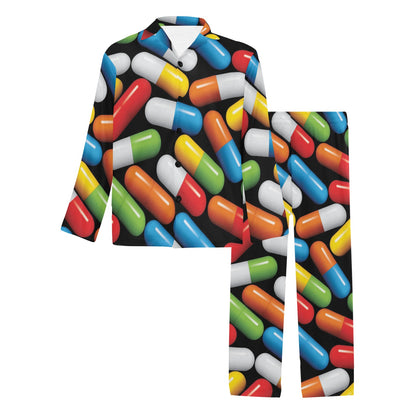 Pill Pattern Print Design A02 Men's Long Pajama Set