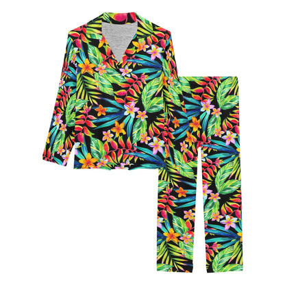 Heliconia Pattern Print Design HL09 Women's Long Pajama Set