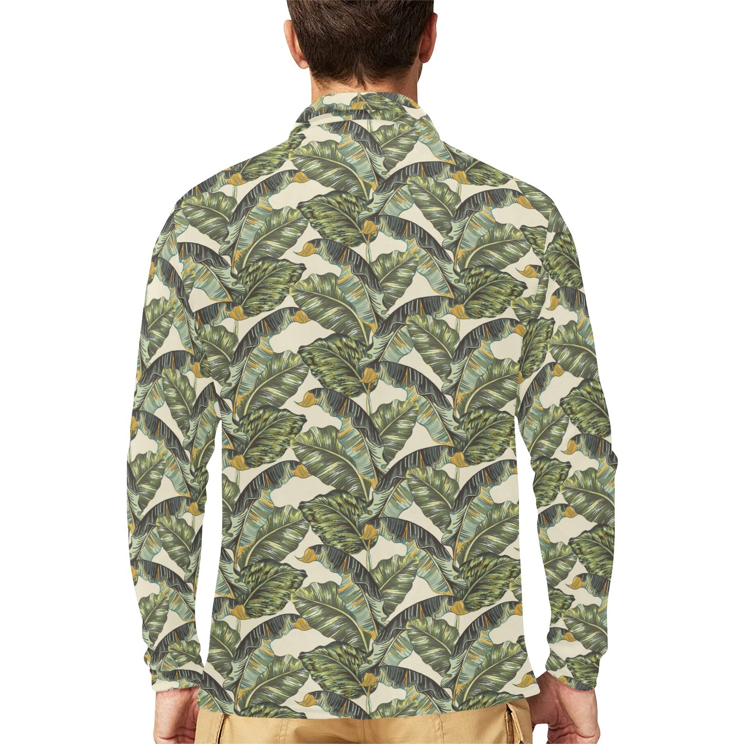 Banana Leaf Pattern Print Design 04 Long Sleeve Polo Shirt For Men's